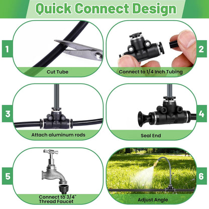 49.2Ft 1/4" Drip Irrigation System 360° Watering Misting System