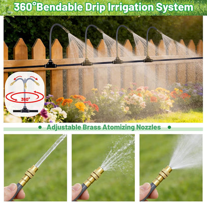 49.2Ft 1/4" Drip Irrigation System 360° Watering Misting System
