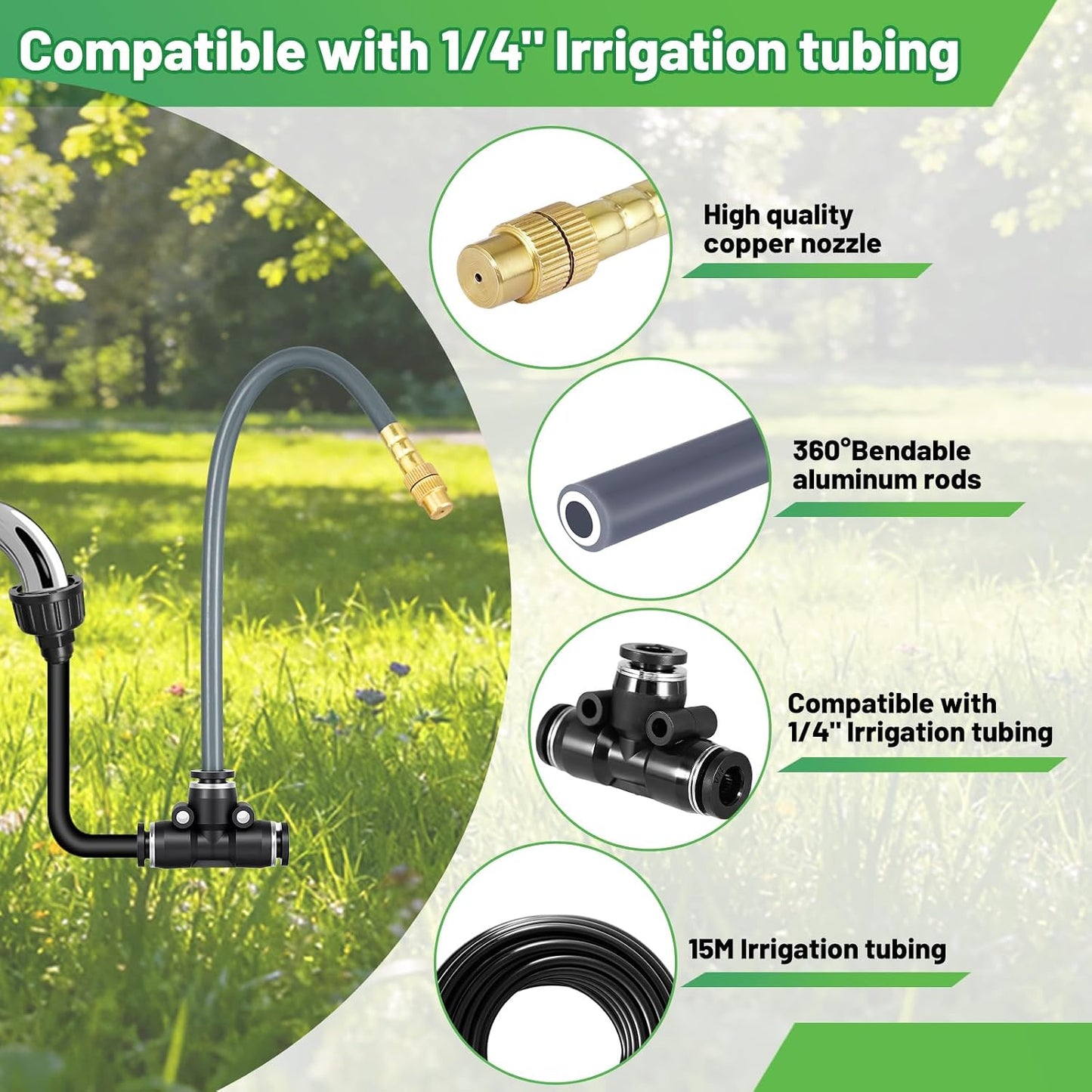 49.2Ft 1/4" Drip Irrigation System 360° Watering Misting System