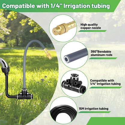49.2Ft 1/4" Drip Irrigation System 360° Watering Misting System