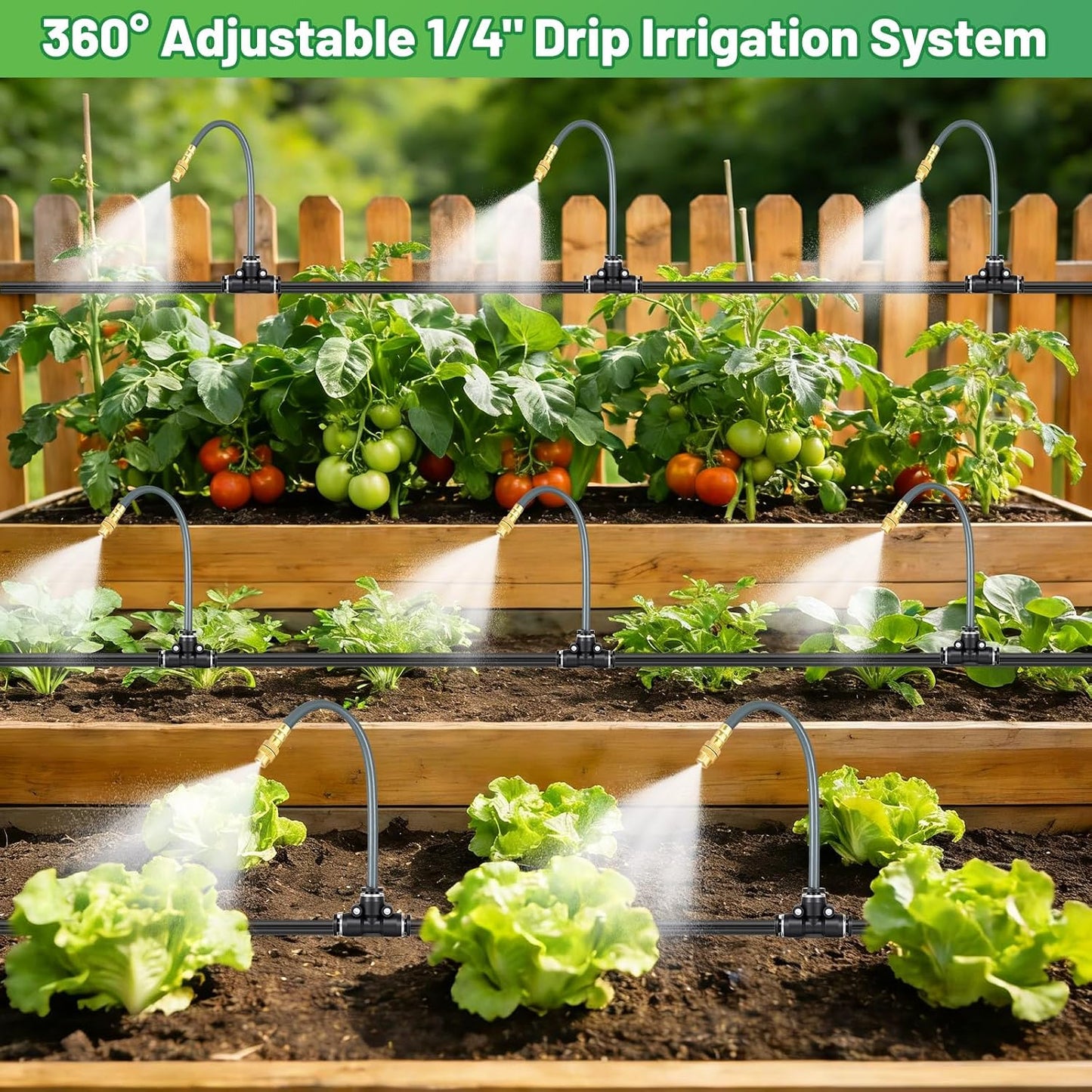 49.2Ft 1/4" Drip Irrigation System 360° Watering Misting System