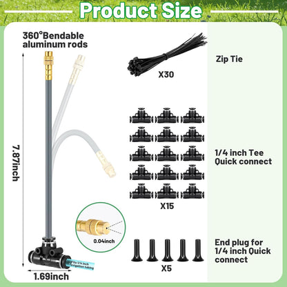 49.2Ft 1/4" Drip Irrigation System 360° Watering Misting System