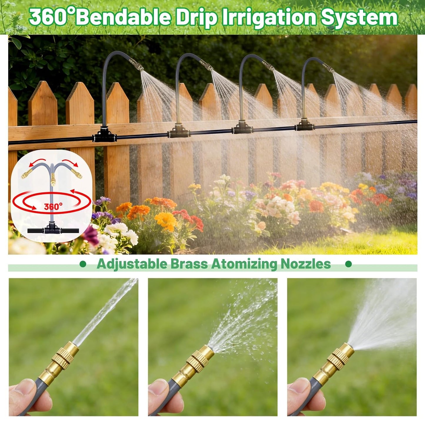 49.2Ft 1/4" Drip Irrigation System 360° Watering Misting System