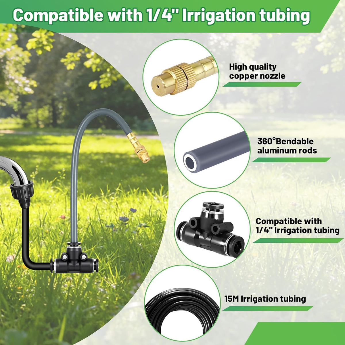 49.2Ft 1/4" Drip Irrigation System 360° Watering Misting System