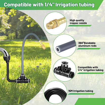 49.2Ft 1/4" Drip Irrigation System 360° Watering Misting System