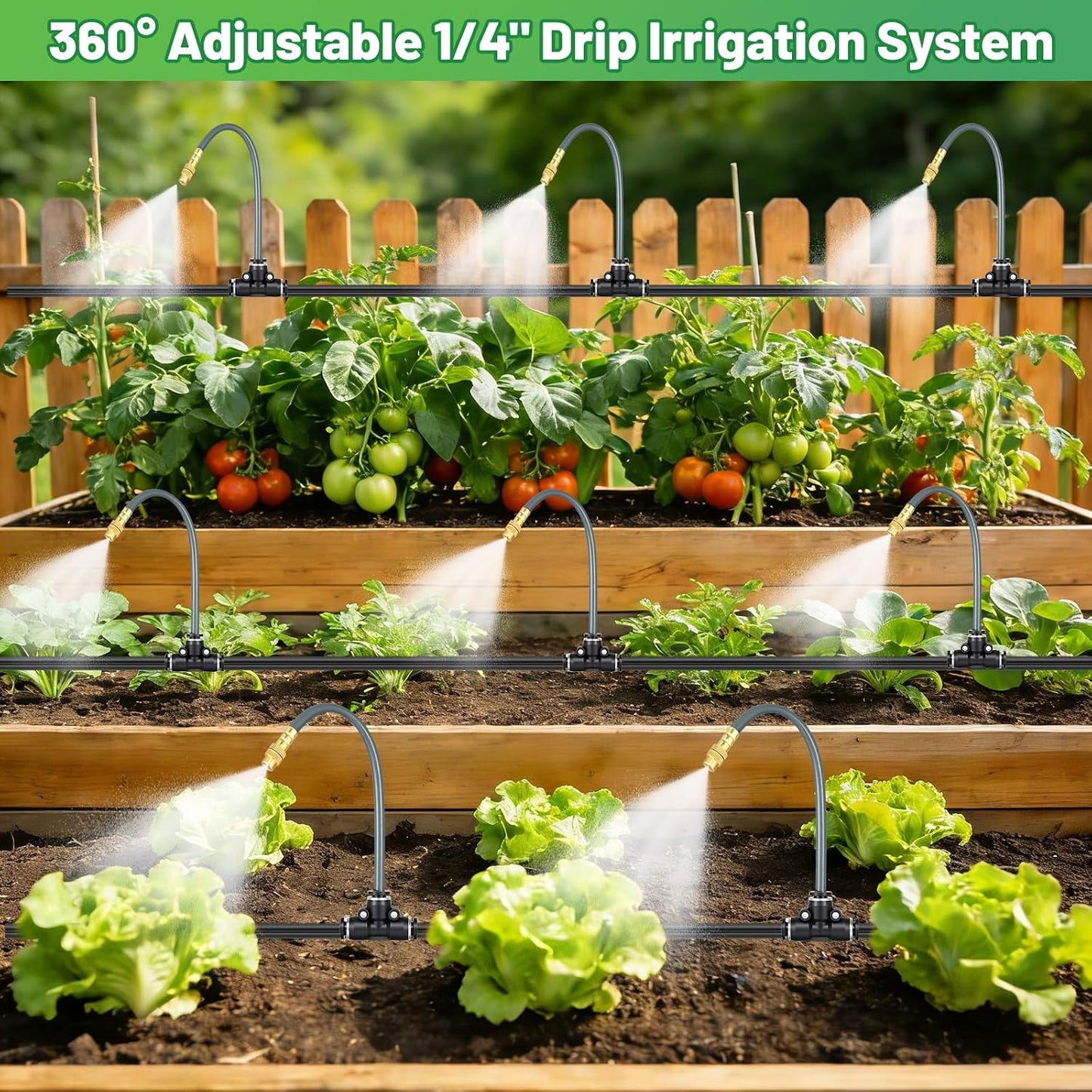 49.2Ft 1/4" Drip Irrigation System 360° Watering Misting System