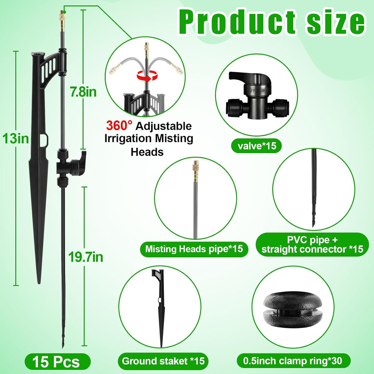 49.2Ft 1/4" Drip Irrigation System 360° Watering Misting System