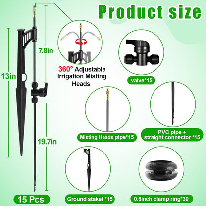 49.2Ft 1/4" Drip Irrigation System 360° Watering Misting System
