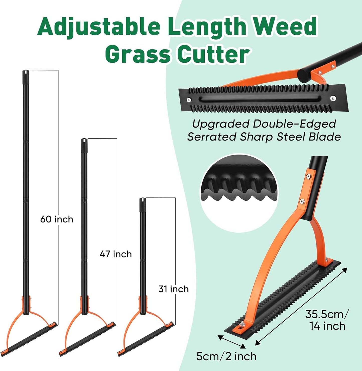 60 INCH Weed Grass Cutter, Double-Edged Serrated Sharp Steel Blade