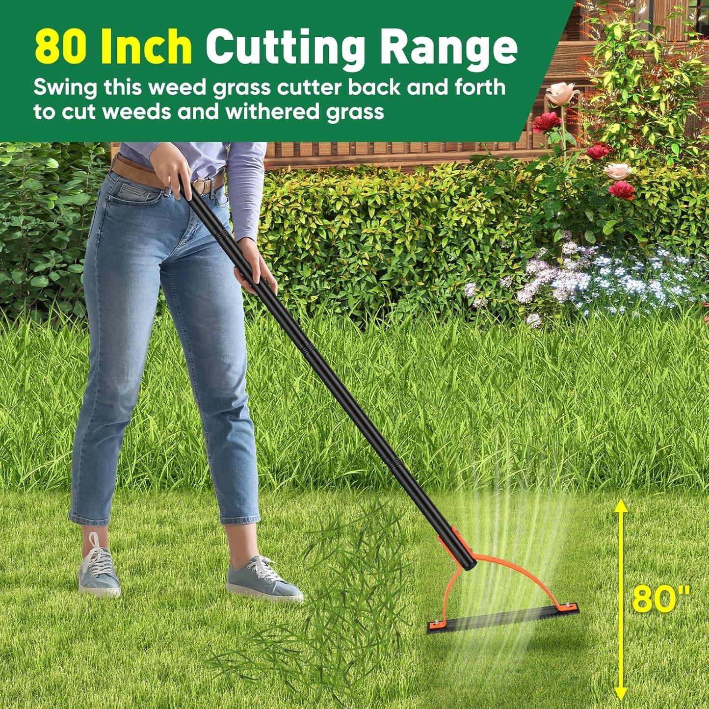 60 INCH Weed Grass Cutter, Double-Edged Serrated Sharp Steel Blade