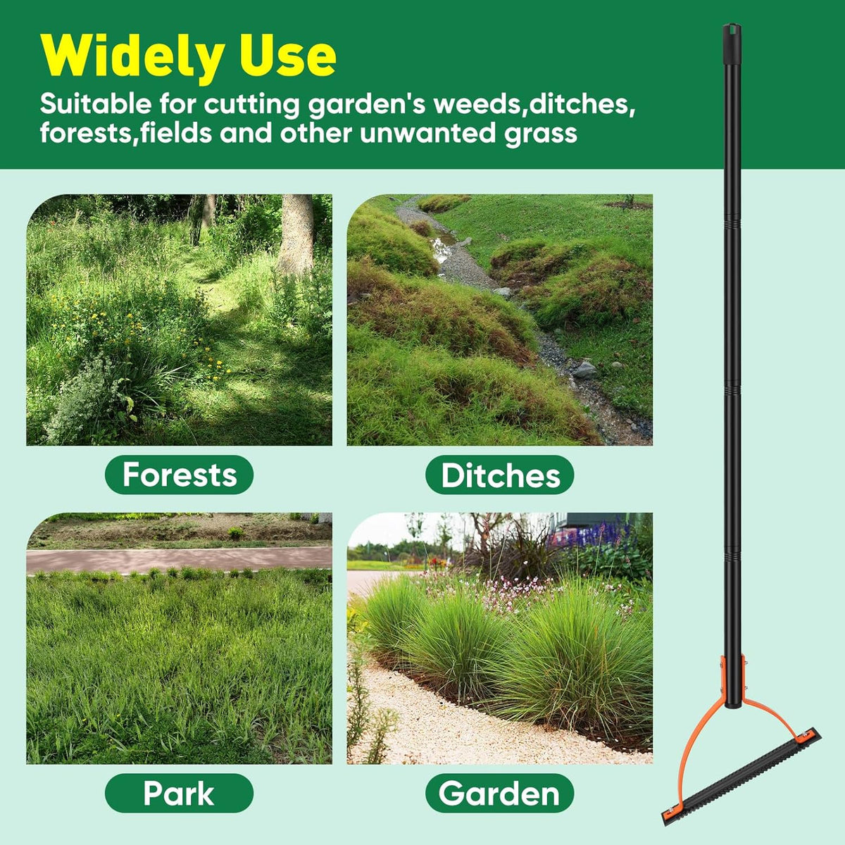 60 INCH Weed Grass Cutter, Double-Edged Serrated Sharp Steel Blade