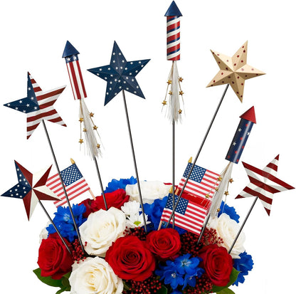 8 Pcs Metal 4th of July American Garden Stakes Patriotic Metal Garden Signs 12 Inch Barn Star Independence Day Yard Signs Outdoor Decor for Home Lawn Porch Holiday Front Backyard