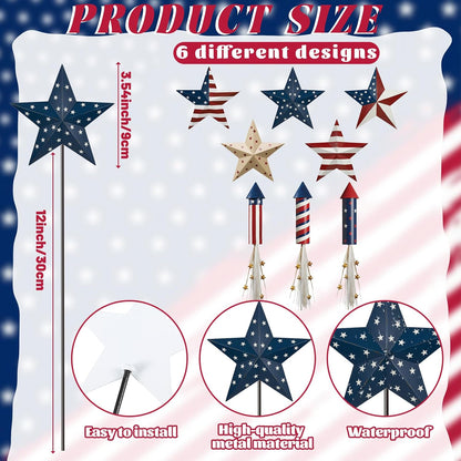 8 Pcs Metal 4th of July American Garden Stakes Patriotic Metal Garden Signs 12 Inch Barn Star Independence Day Yard Signs Outdoor Decor for Home Lawn Porch Holiday Front Backyard