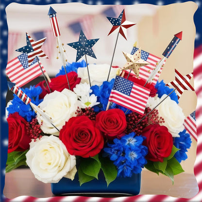 8 Pcs Metal 4th of July American Garden Stakes Patriotic Metal Garden Signs 12 Inch Barn Star Independence Day Yard Signs Outdoor Decor for Home Lawn Porch Holiday Front Backyard