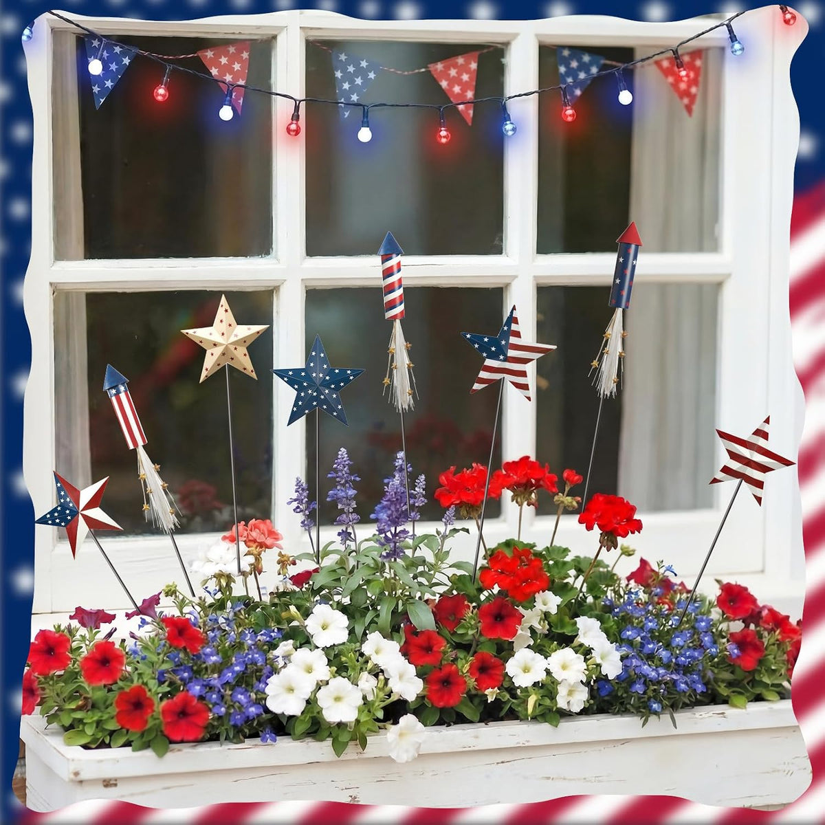8 Pcs Metal 4th of July American Garden Stakes Patriotic Metal Garden Signs 12 Inch Barn Star Independence Day Yard Signs Outdoor Decor for Home Lawn Porch Holiday Front Backyard