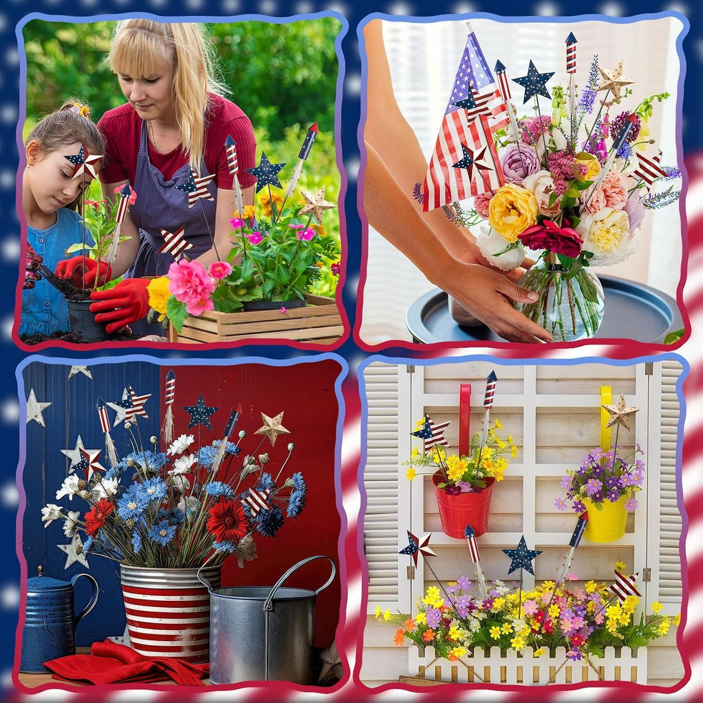 8 Pcs Metal 4th of July American Garden Stakes Patriotic Metal Garden Signs 12 Inch Barn Star Independence Day Yard Signs Outdoor Decor for Home Lawn Porch Holiday Front Backyard