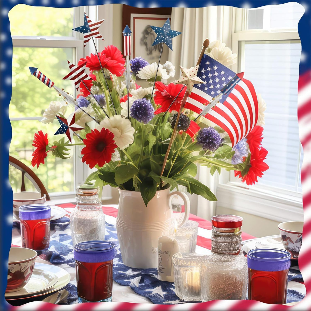 8 Pcs Metal 4th of July American Garden Stakes Patriotic Metal Garden Signs 12 Inch Barn Star Independence Day Yard Signs Outdoor Decor for Home Lawn Porch Holiday Front Backyard