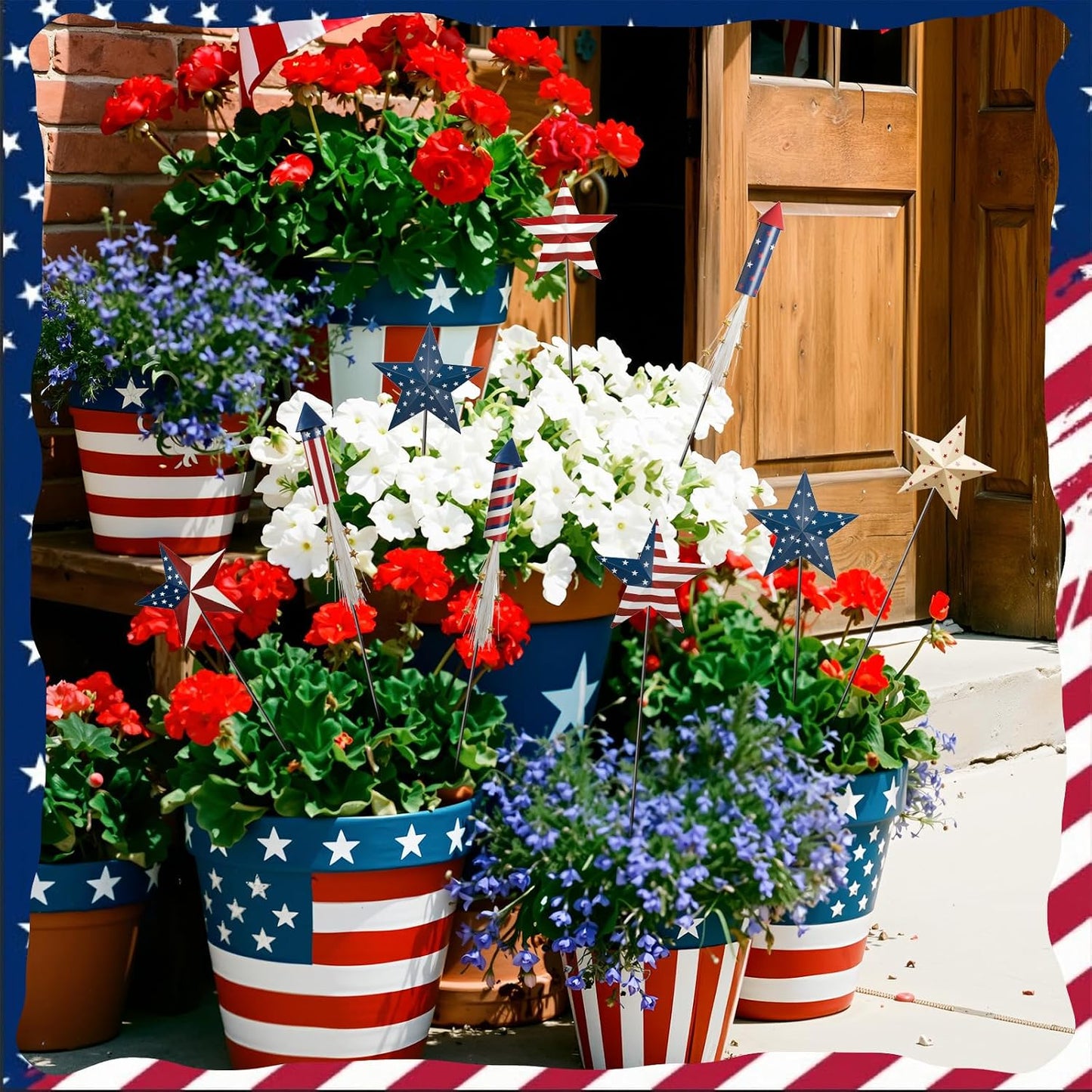 8 Pcs Metal 4th of July American Garden Stakes Patriotic Metal Garden Signs 12 Inch Barn Star Independence Day Yard Signs Outdoor Decor for Home Lawn Porch Holiday Front Backyard
