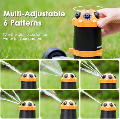Gear Drive Lawn Sprinkler with Metal Wheel Base, Heavy Duty 6-Pattern Water Sprinkler System, Adjustable Irrigation Sprinkler for Large Area Watering, Garden Plant, Yard and Flower Bed