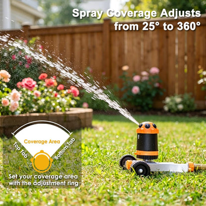 Gear Drive Lawn Sprinkler with Metal Wheel Base, Heavy Duty 6-Pattern Water Sprinkler System, Adjustable Irrigation Sprinkler for Large Area Watering, Garden Plant, Yard and Flower Bed