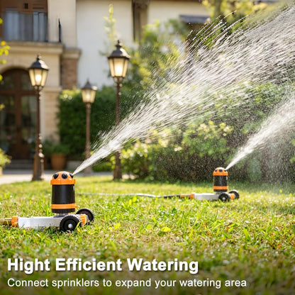 Gear Drive Lawn Sprinkler with Metal Wheel Base, Heavy Duty 6-Pattern Water Sprinkler System, Adjustable Irrigation Sprinkler for Large Area Watering, Garden Plant, Yard and Flower Bed