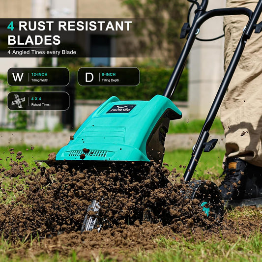 IncwBo 12'' 10.5AMP Corded Electric Garden Roto Tiller Cultivator Powerful