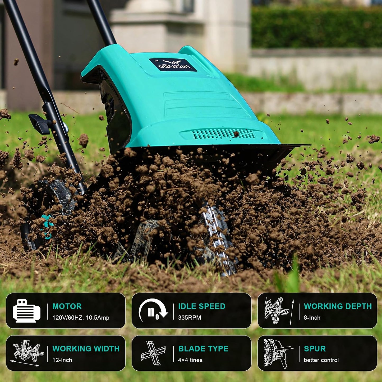 IncwBo 12'' 10.5AMP Corded Electric Garden Roto Tiller Cultivator Powerful