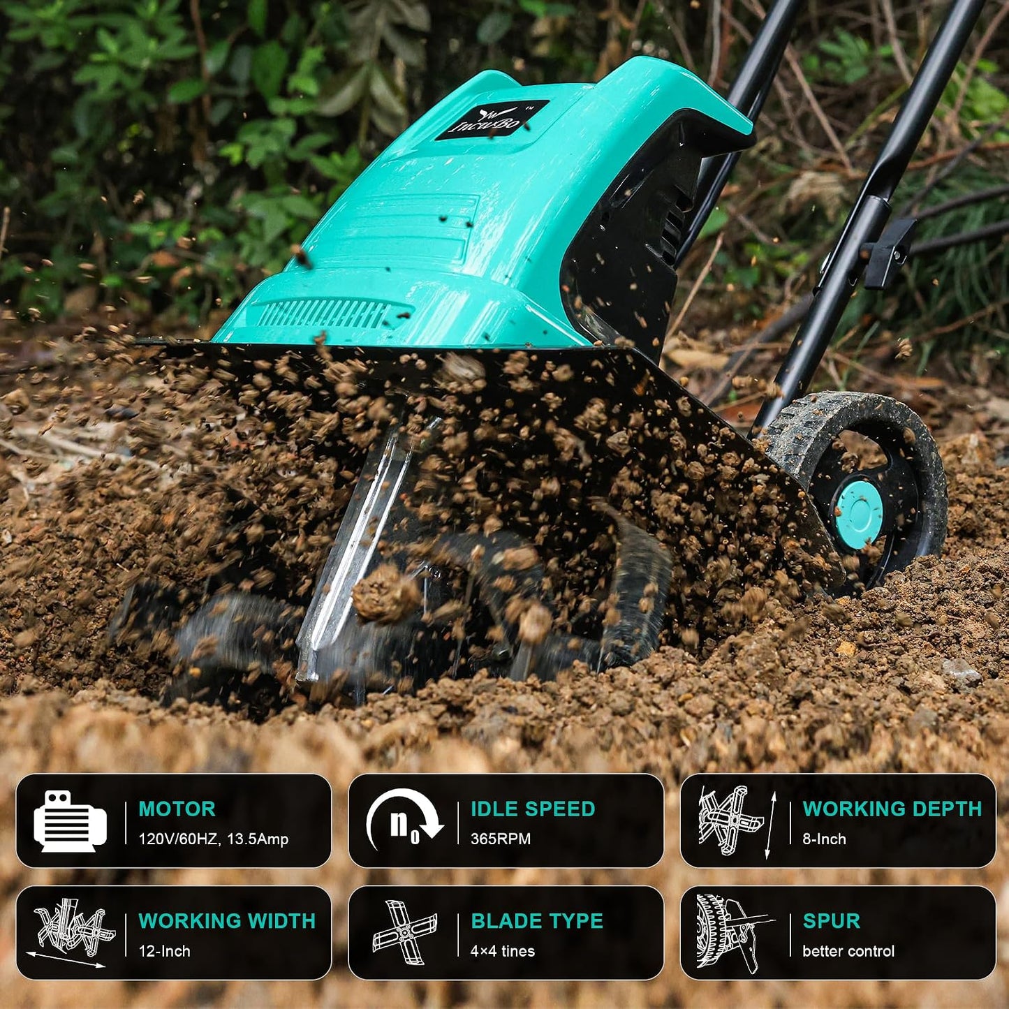 IncwBo 12'' 10.5AMP Corded Electric Garden Roto Tiller Cultivator Powerful