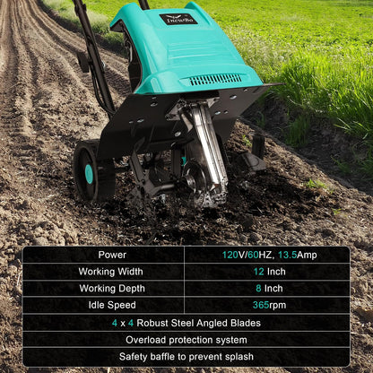 IncwBo 12'' 10.5AMP Corded Electric Garden Roto Tiller Cultivator Powerful