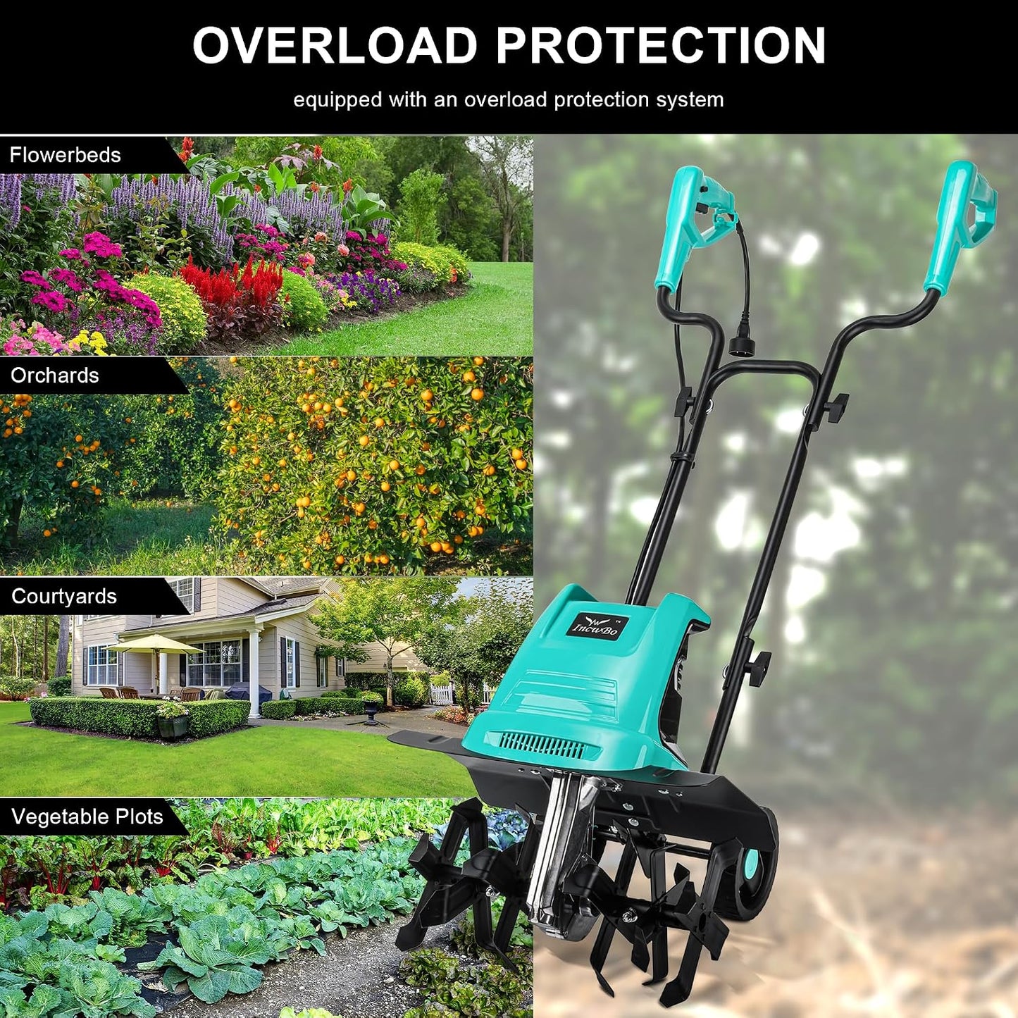 IncwBo 12'' 10.5AMP Corded Electric Garden Roto Tiller Cultivator Powerful