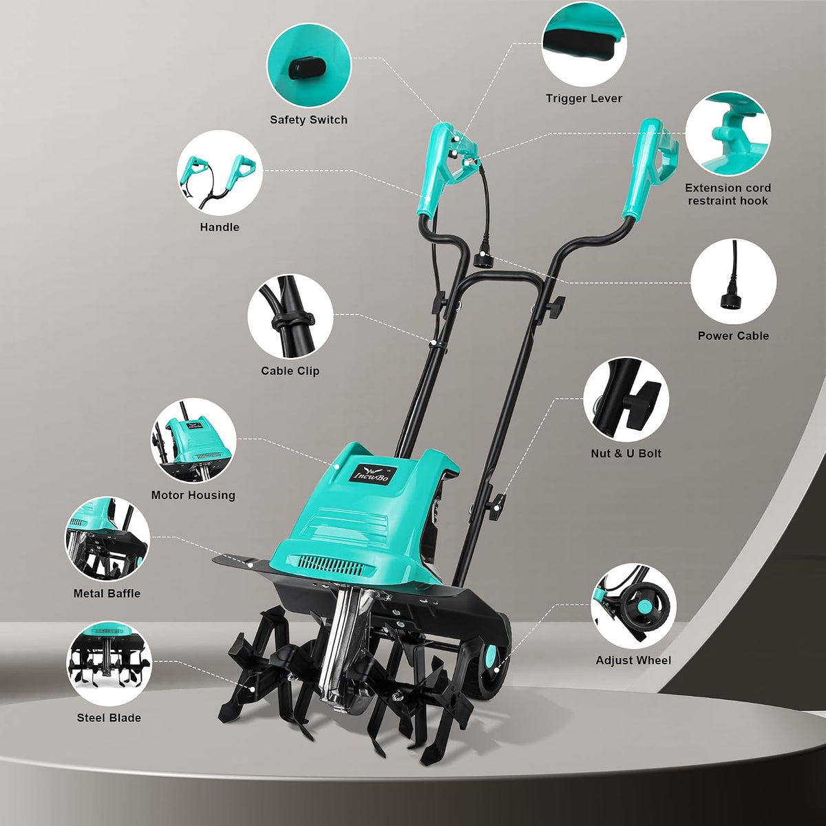 IncwBo 12'' 10.5AMP Corded Electric Garden Roto Tiller Cultivator Powerful