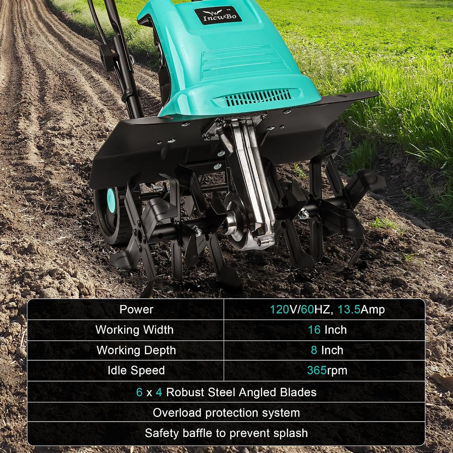 IncwBo 12'' 10.5AMP Corded Electric Garden Roto Tiller Cultivator Powerful