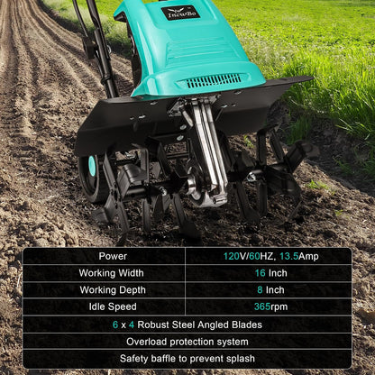IncwBo 12'' 10.5AMP Corded Electric Garden Roto Tiller Cultivator Powerful