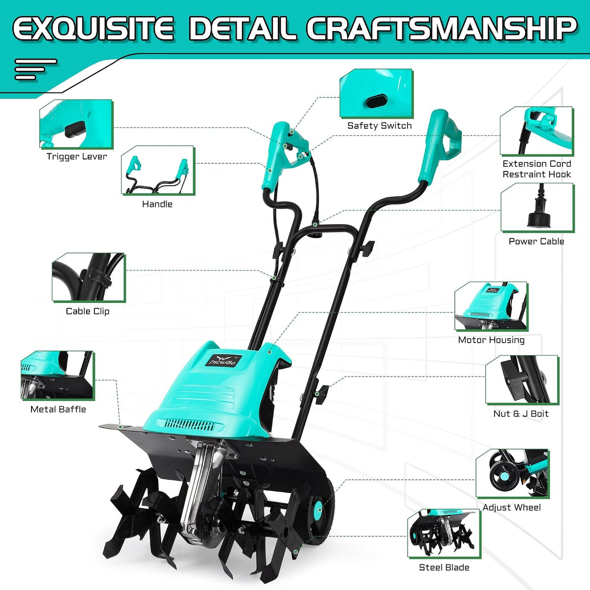 IncwBo 12'' 10.5AMP Corded Electric Garden Roto Tiller Cultivator Powerful