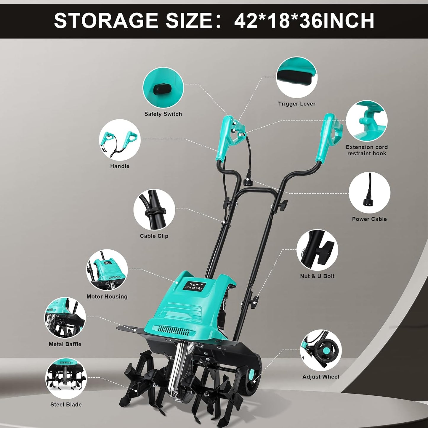 IncwBo 12'' 10.5AMP Corded Electric Garden Roto Tiller Cultivator Powerful