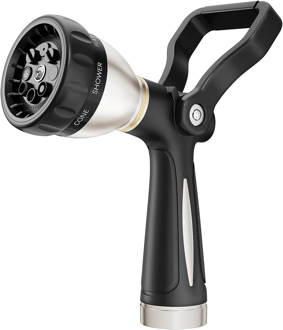 Fireman Style Water Hose Nozzle Heavy Duty Metal, 8 Spray Patterns