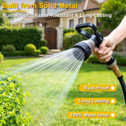 Fireman Style Water Hose Nozzle Heavy Duty Metal, 8 Spray Patterns