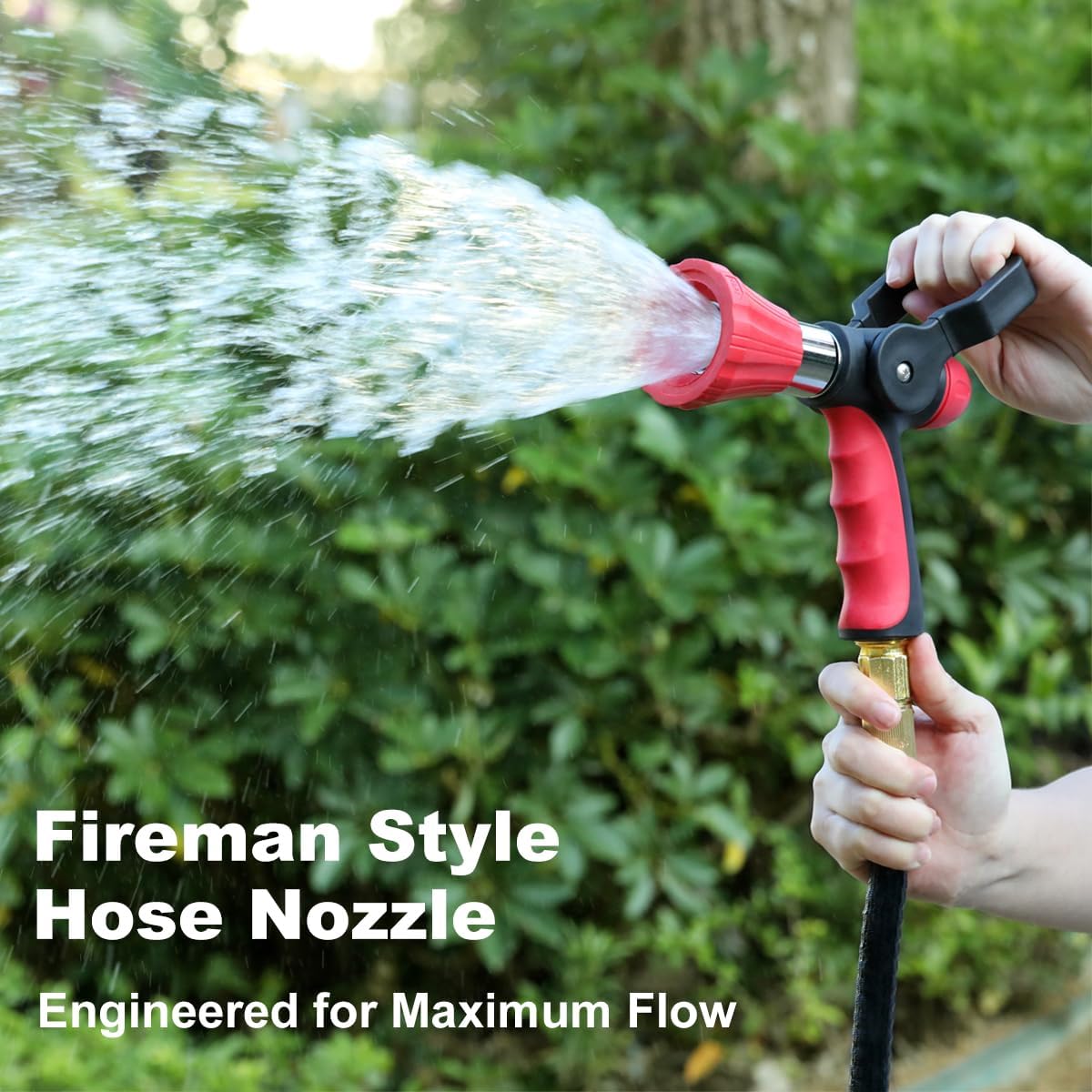 Fireman Style Water Hose Nozzle Heavy Duty Metal, 8 Spray Patterns