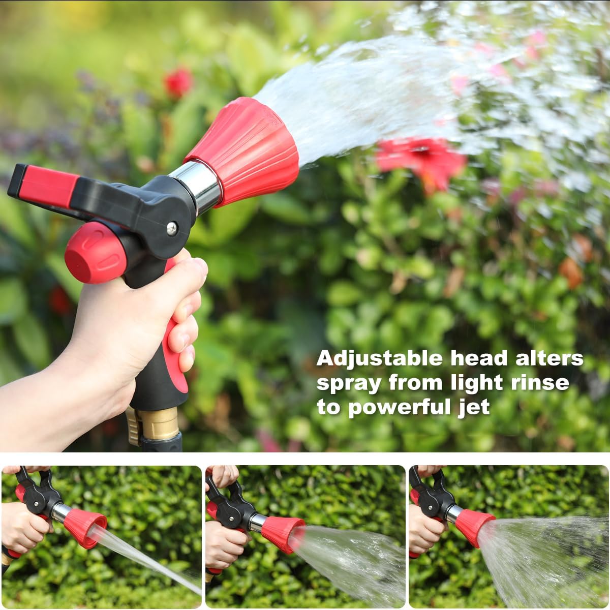 Fireman Style Water Hose Nozzle Heavy Duty Metal, 8 Spray Patterns