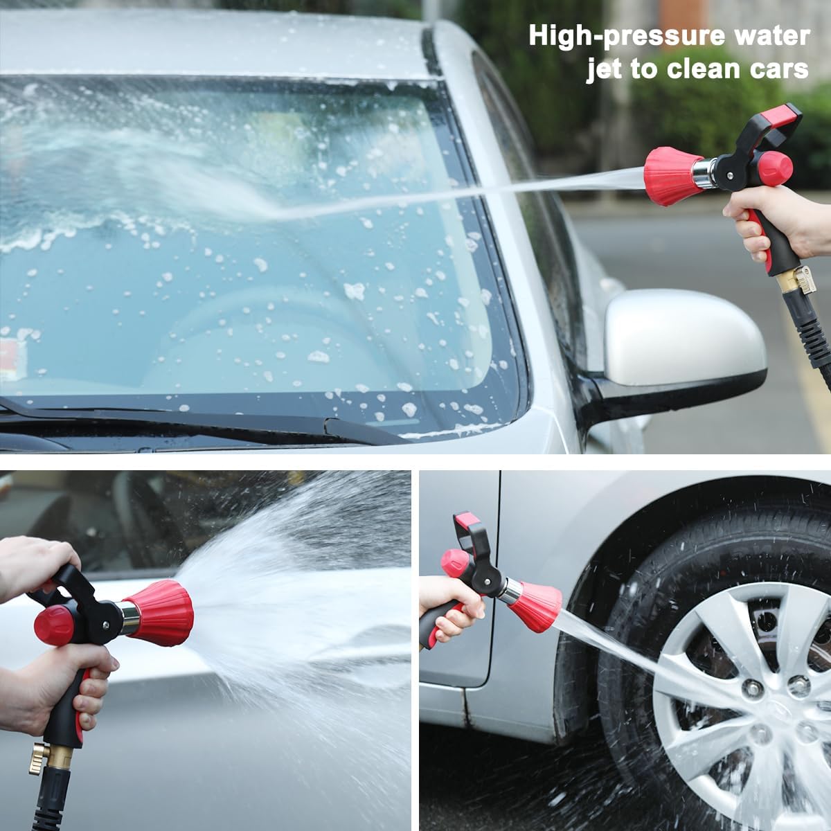 Fireman Style Water Hose Nozzle Heavy Duty Metal, 8 Spray Patterns