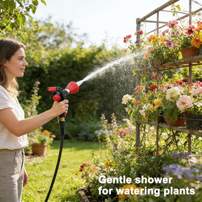 Fireman Style Water Hose Nozzle Heavy Duty Metal, 8 Spray Patterns