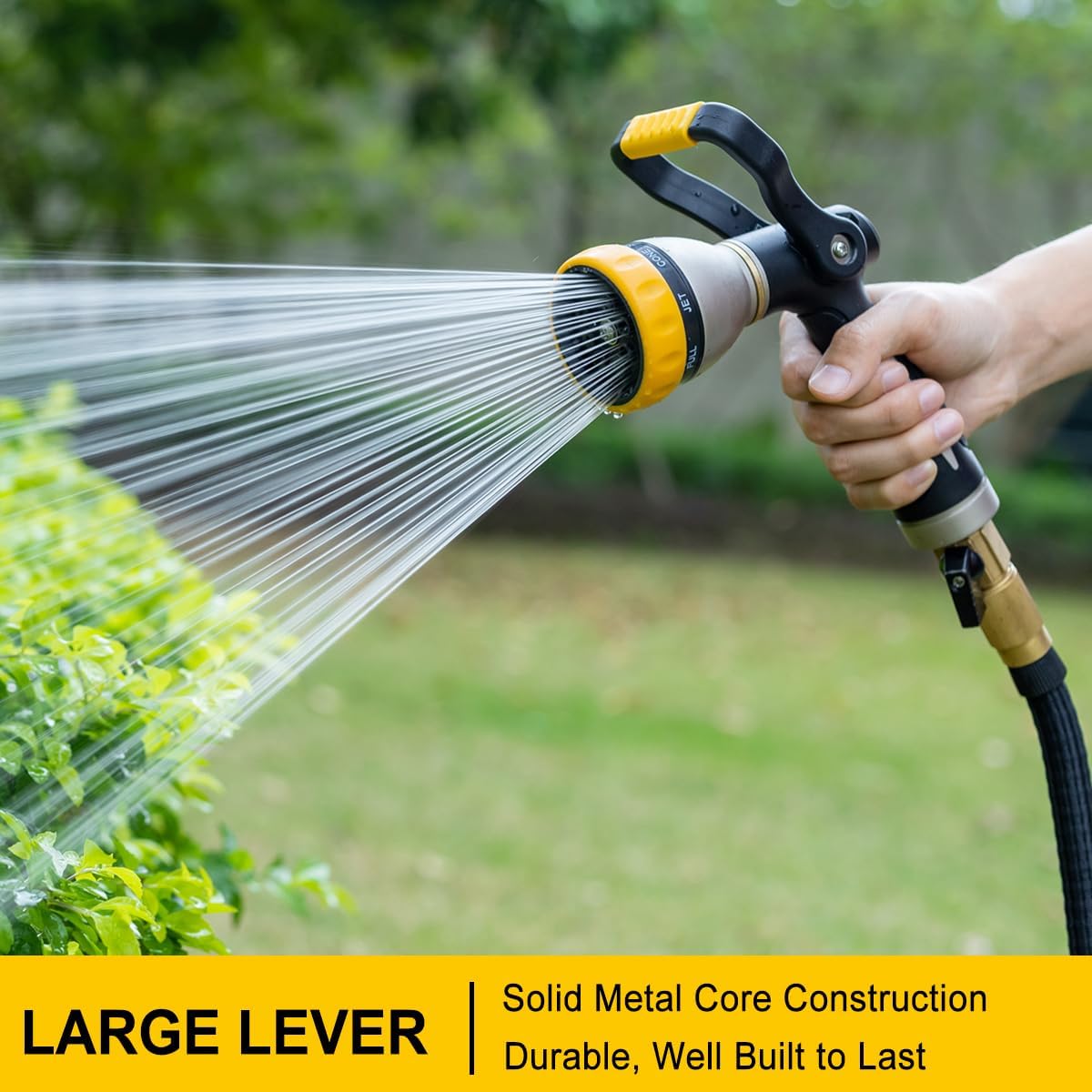 Fireman Style Water Hose Nozzle Heavy Duty Metal, 8 Spray Patterns