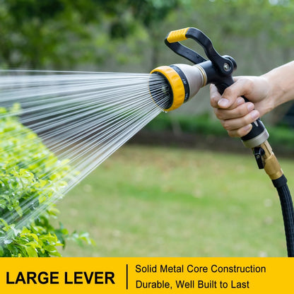 Fireman Style Water Hose Nozzle Heavy Duty Metal, 8 Spray Patterns