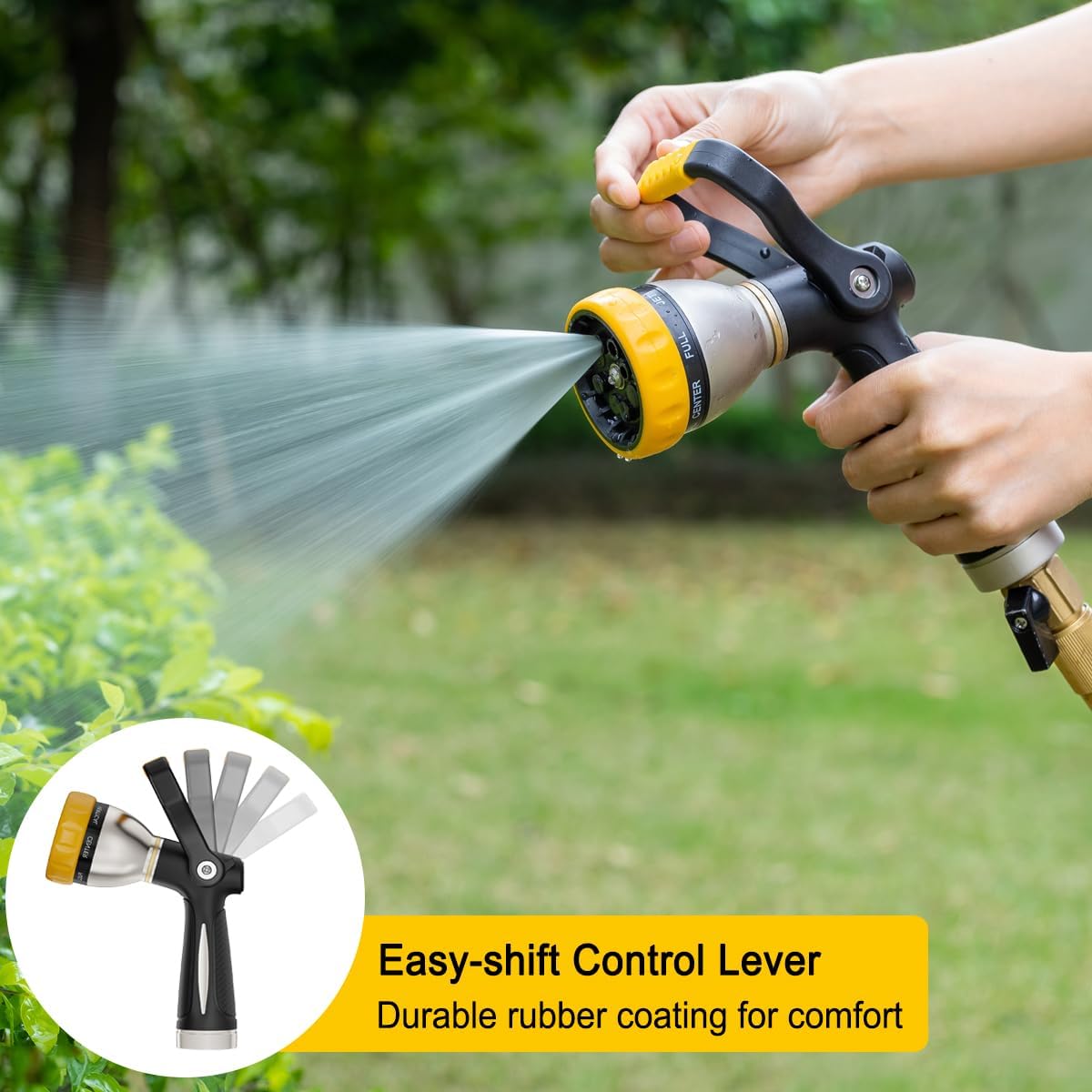 Fireman Style Water Hose Nozzle Heavy Duty Metal, 8 Spray Patterns