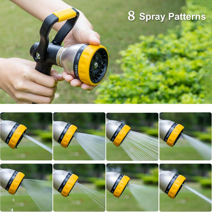 Fireman Style Water Hose Nozzle Heavy Duty Metal, 8 Spray Patterns