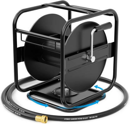 Metal Garden Hose Reel, 360° Rotation Frame, 75-100 FT, Black