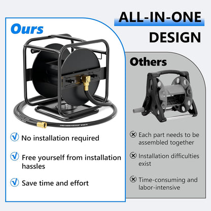 Metal Garden Hose Reel, 360° Rotation Frame, 75-100 FT, Black