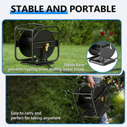 Metal Garden Hose Reel, 360° Rotation Frame, 75-100 FT, Black