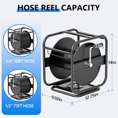 Metal Garden Hose Reel, 360° Rotation Frame, 75-100 FT, Black