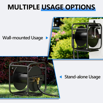 Metal Garden Hose Reel, 360° Rotation Frame, 75-100 FT, Black